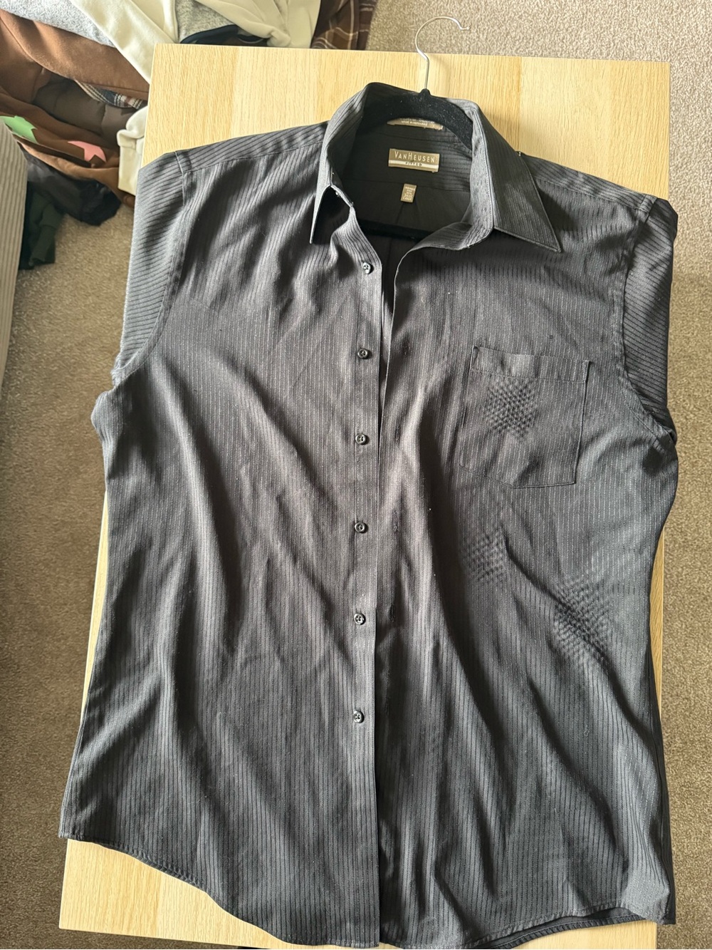 Van Heusen Men's Black Pinstripe Dress Shirt - Subtle Stripe